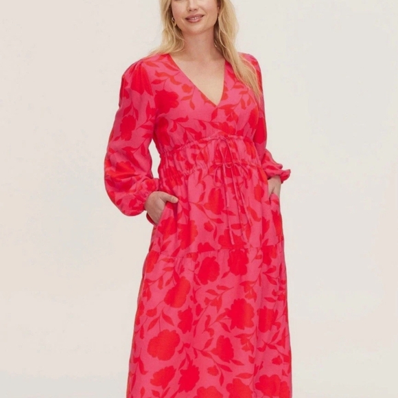 Kate Spade Floral V-Neck Linen Blend Dress - Picture 2 of 9